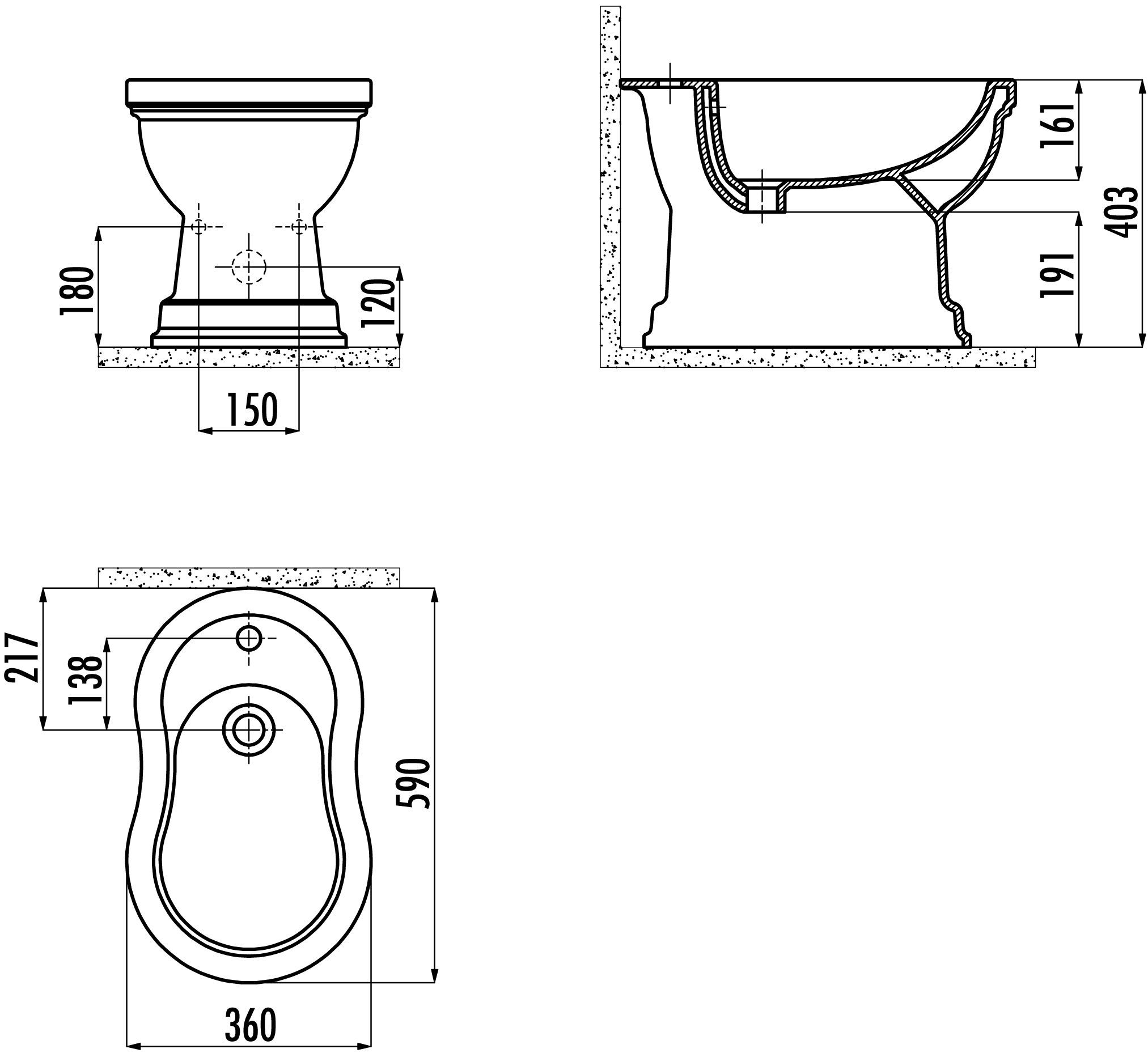 Биде напольное Creavit Klasik KL500-З0 карамель KL500-00PR00E-0000 - 1