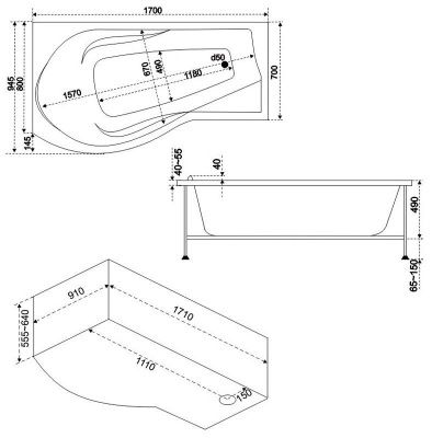 Акриловая ванна Bas Капри L 170x94.5 с г/м ВГ00095 - 1