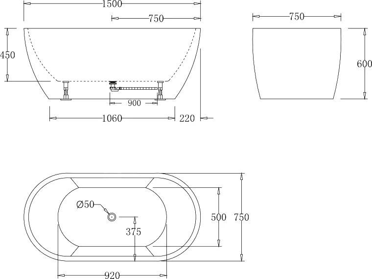 Акриловая ванна BelBagno 150х75 белый  BB70-1500-W0 - 3