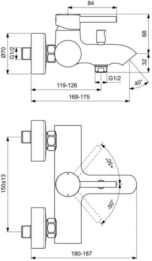 Смеситель для ванны с душем Ideal Standard Kolva хром - черный  BC675U4 - 1