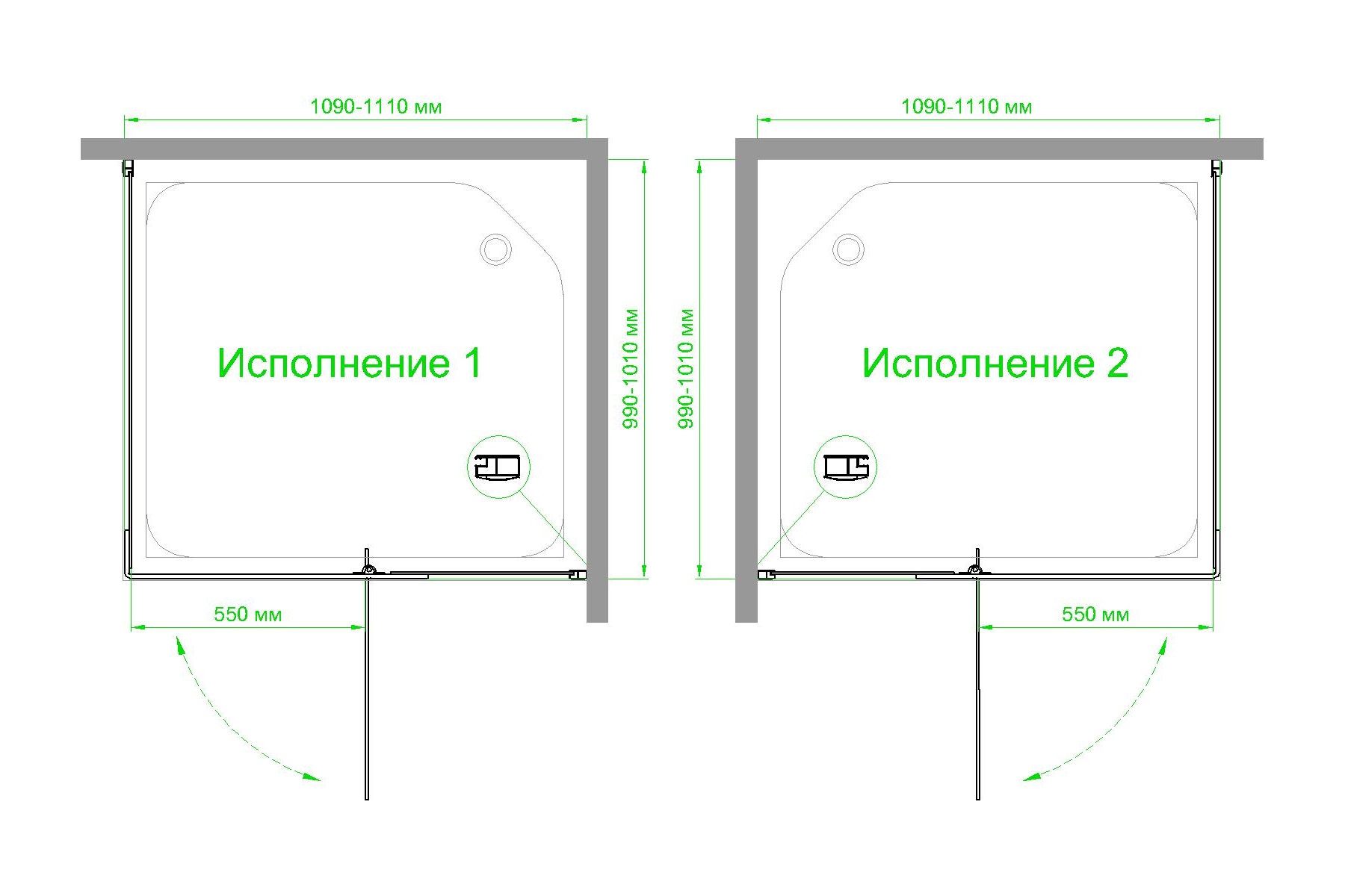 Душевой уголок Royal Bath HPVD 110х100 профиль черный стекло прозрачное RB1110HPVD-T-BL - 3