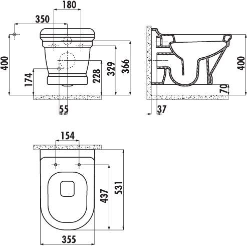 Чаша для унитаза подвесного Creavit Antik AN320 с биде AN320-00CB00E-0000 - 4