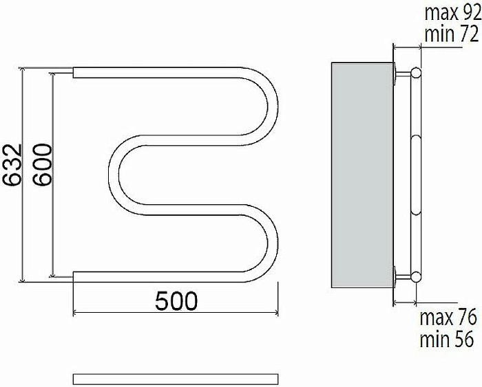 Водяной полотенцесушитель Terminus M-образный 600x500 Хром 4620768881190 - 2