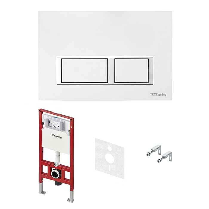 TECE spring комплект 4 в 1 Застенный модуль,панель смыва с прямоугольными кнопками, белый глянцевый S955203 - 0