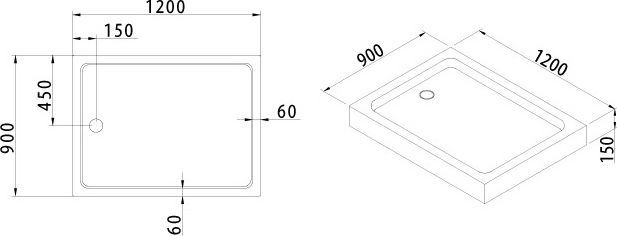 Поддон для душа Cezares Tray прямоугольный 120/90, акриловый, без сифона TRAY-A-AH-120/90-15-W0 - 1