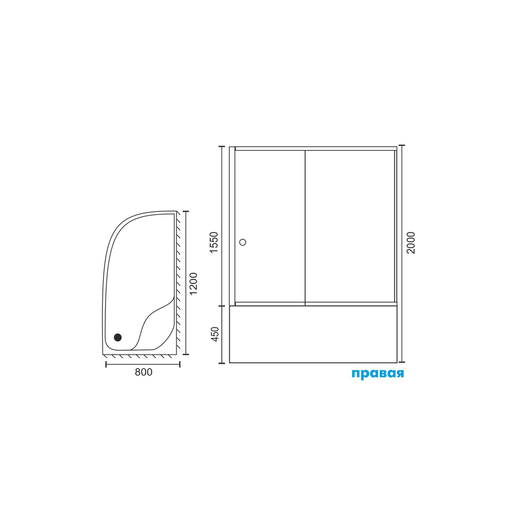 Душевой уголок Royal Bath 120x80 R профиль черный стекло матовое RB8120BK-C-BL-R - 3