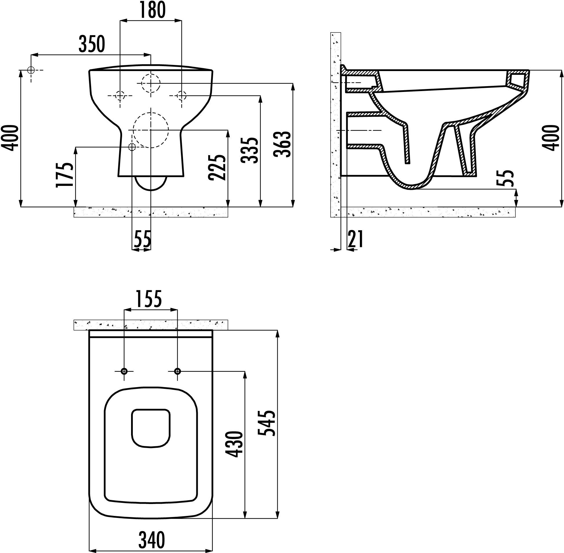 Чаша для унитаза подвесного Creavit Sphinx SP320 с биде SP320-00CB00E-0000 - 3