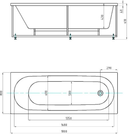 Акриловая ванна Aquatek Оберон 180x80 см OBR180-0000009, белый - 1