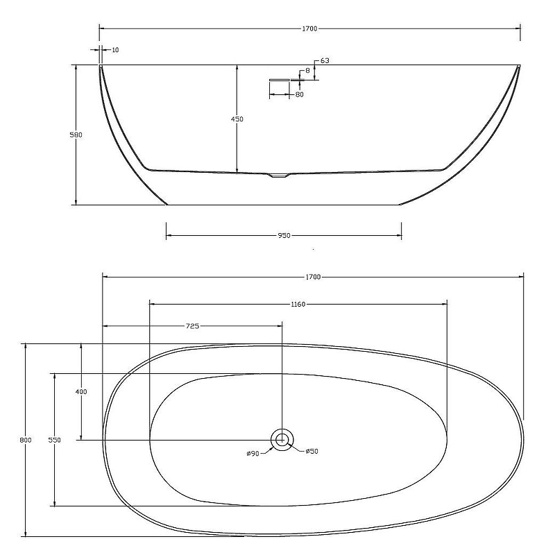 Акриловая ванна ABBER 170х80 черный матовый  AB9211MB - 5