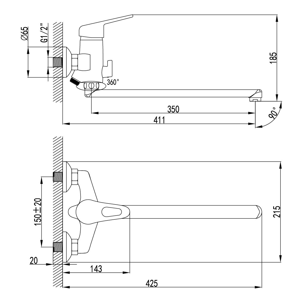 Смеситель для ванны Lemark Luna хром  LM4151C - 1