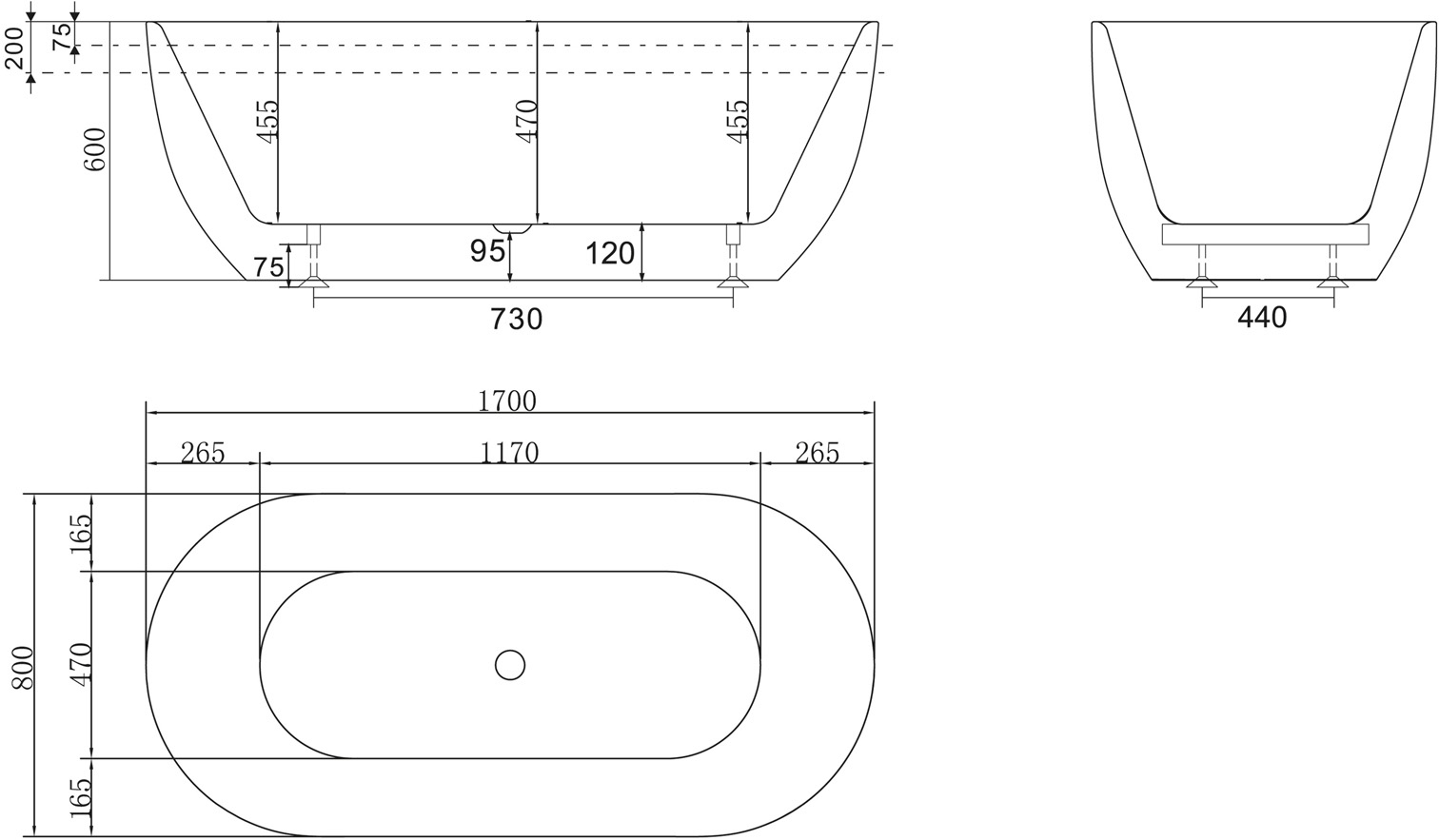 Акриловая ванна BelBagno BB70-1700-800 - 5