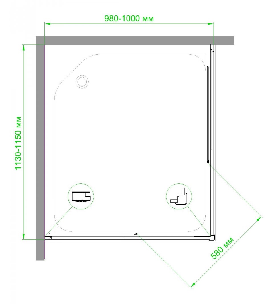 Душевой уголок Royal Bath HPD 100x115 профиль черный стекло прозрачное RB11510HPD-T-BL - 4