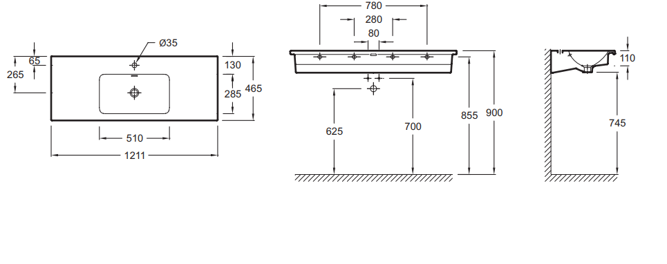 Раковина Jacob Delafon Vox EXAB112 120 см EXAB112-00 - 1