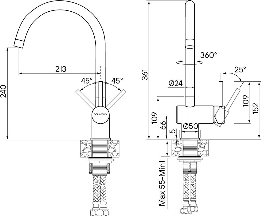 Смеситель Paulmark Bend для кухонной мойки Be212066-SS - 2