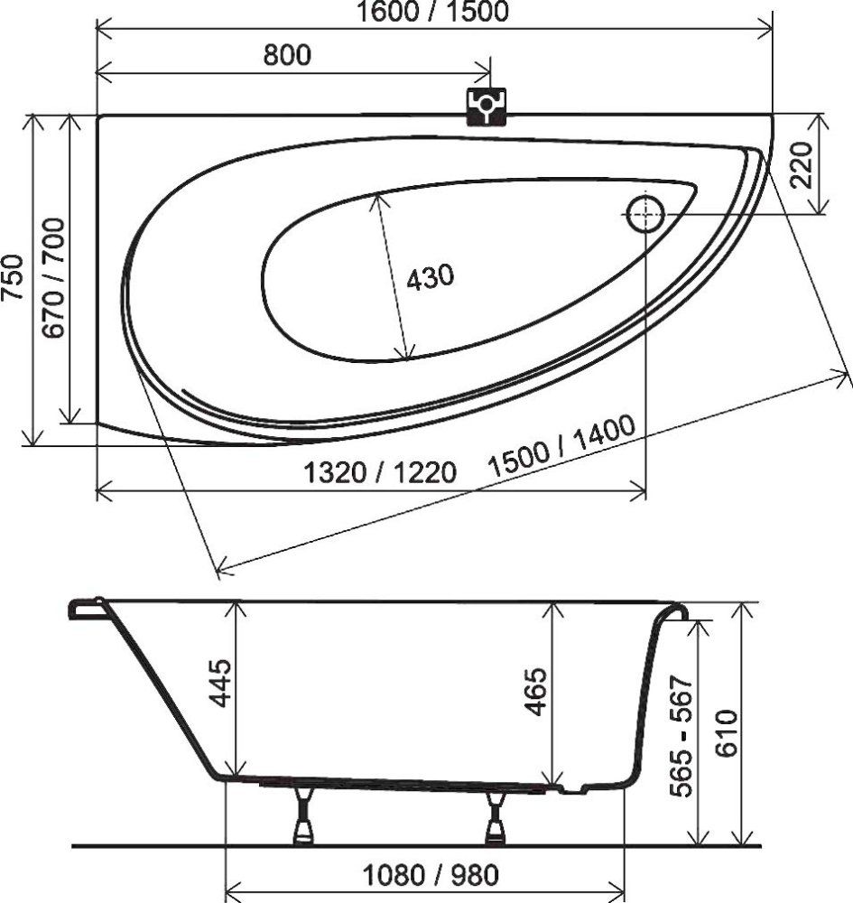 Акриловая ванна Ravak Avocado 150x75 см  CS01000000 - 1