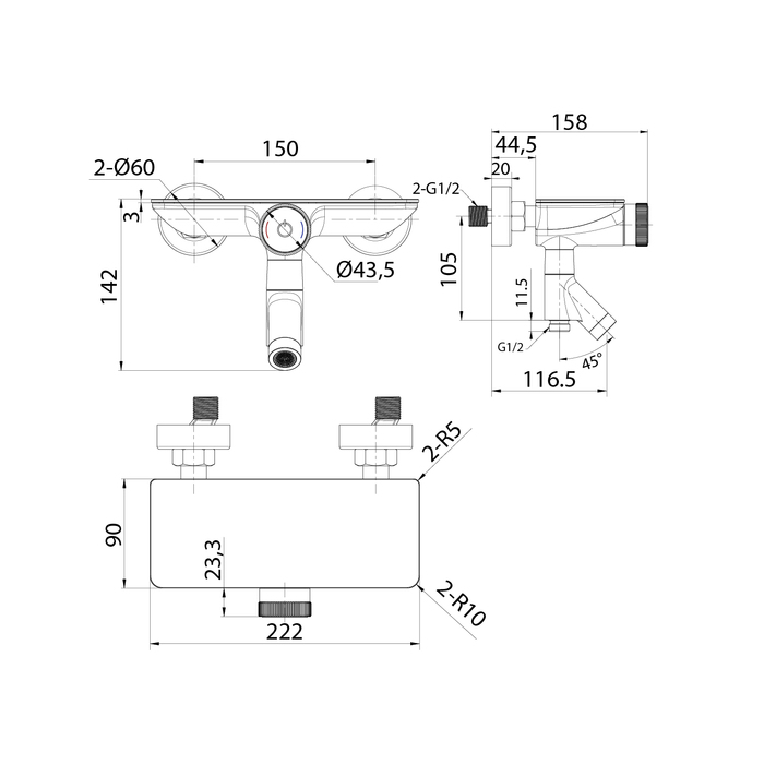 Смеситель для ванны с управлением Push Control SHESBBTi02WA - 3