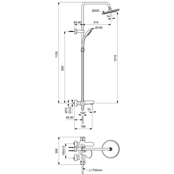 Душевая стойка Ideal Standard IdealRain хром BC525AA - 3