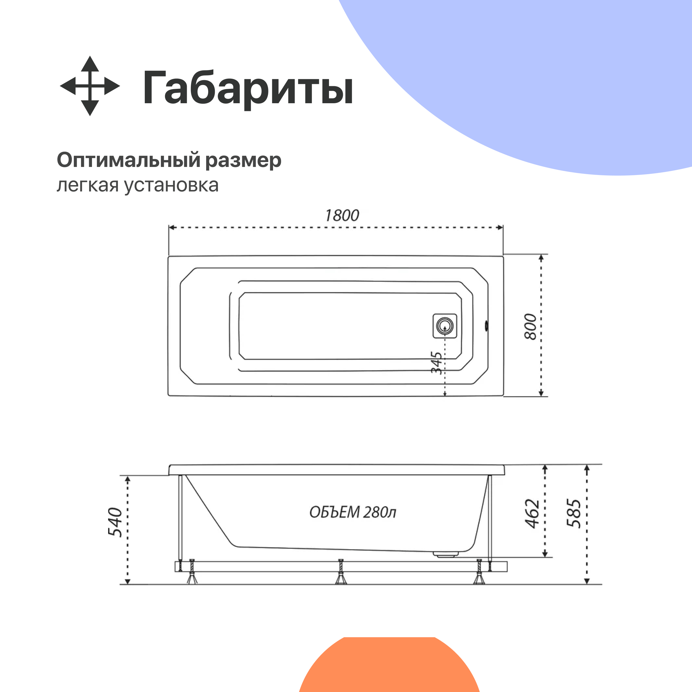 Акриловая ванна DIWO Элиста 180x80 с ножками 567765 - 5