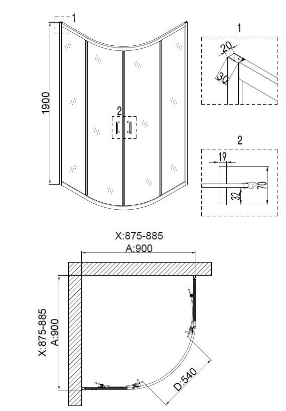 Душевой уголок Niagara Nova NG-6606-08 90x90, четверть круга 66060811 - 2