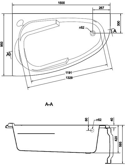 Акриловая ванна Cersanit Joanna 150 L 63336 - 8