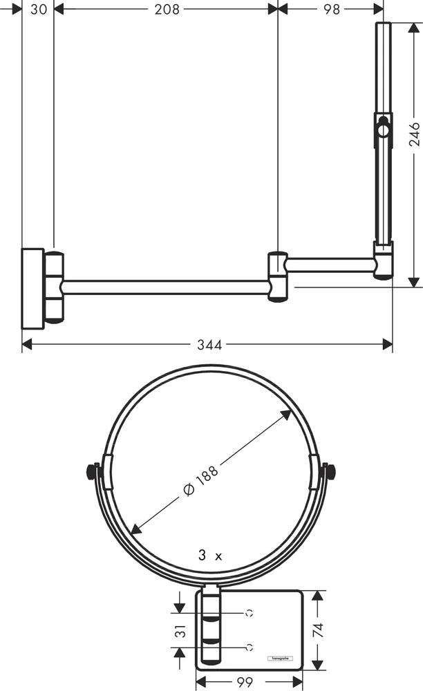 Косметическое зеркало Hansgrohe AddStoris черный матовый  41791670 - 2