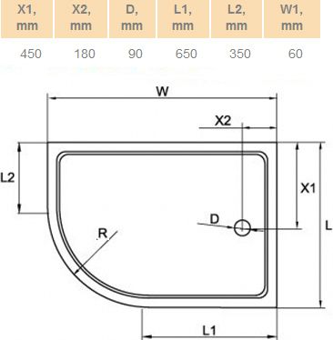 Поддон для душа Cezares Tray R550 120х90 см акриловый R TRAY-A-RH-120/90-550-15-W-R - 2