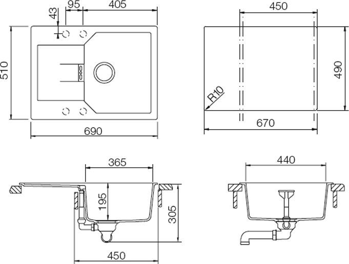 Мойка  Manhattan 45 D Cristalite корз.клапан альпина 700585 - 1