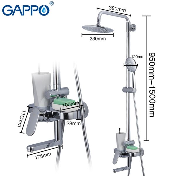 Душевая система Gappo с верхним душем смесителем и ручной лейкой хром G2419 - 8