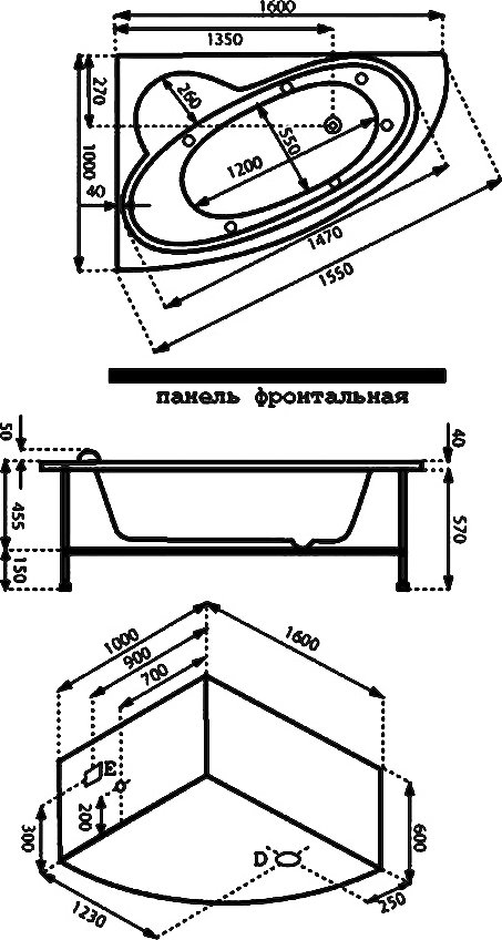 Акриловая ванна Bas Сагра 160x100 см L В 00031 - 5