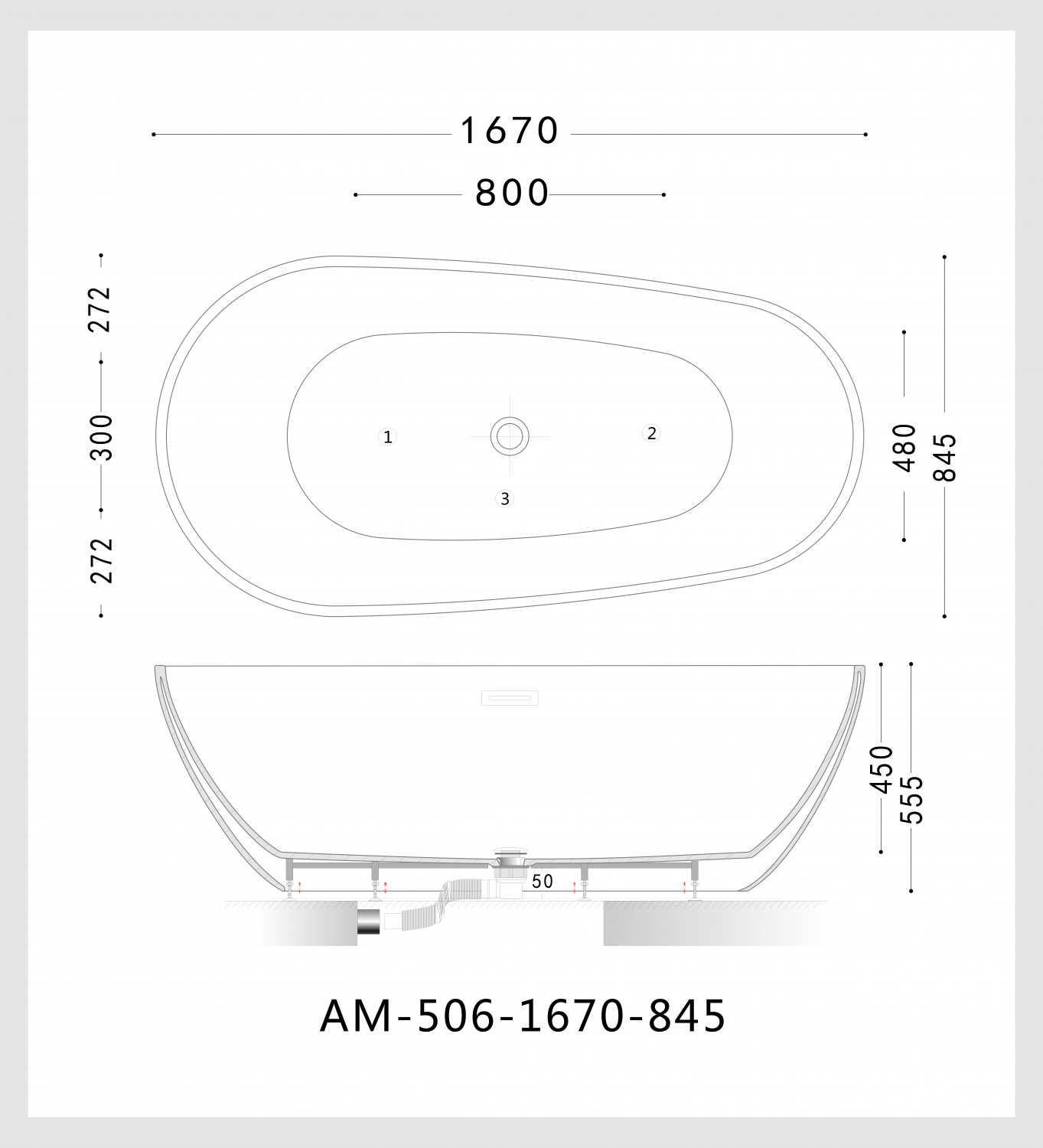 Акриловая ванна ARTMAX AM-506-1670-845 - 3