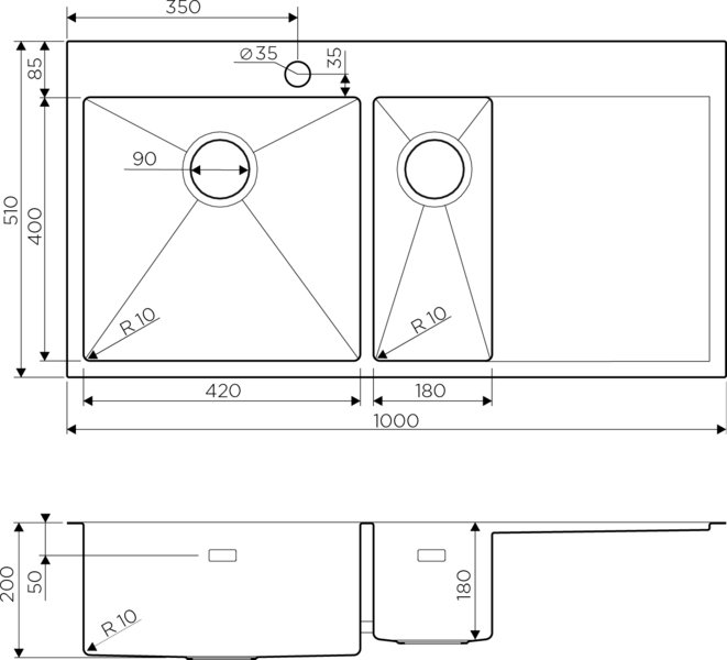 Мойка кухонная Omoikiri Akisame 100-2-LG-L светлое золото 4973089 - 1