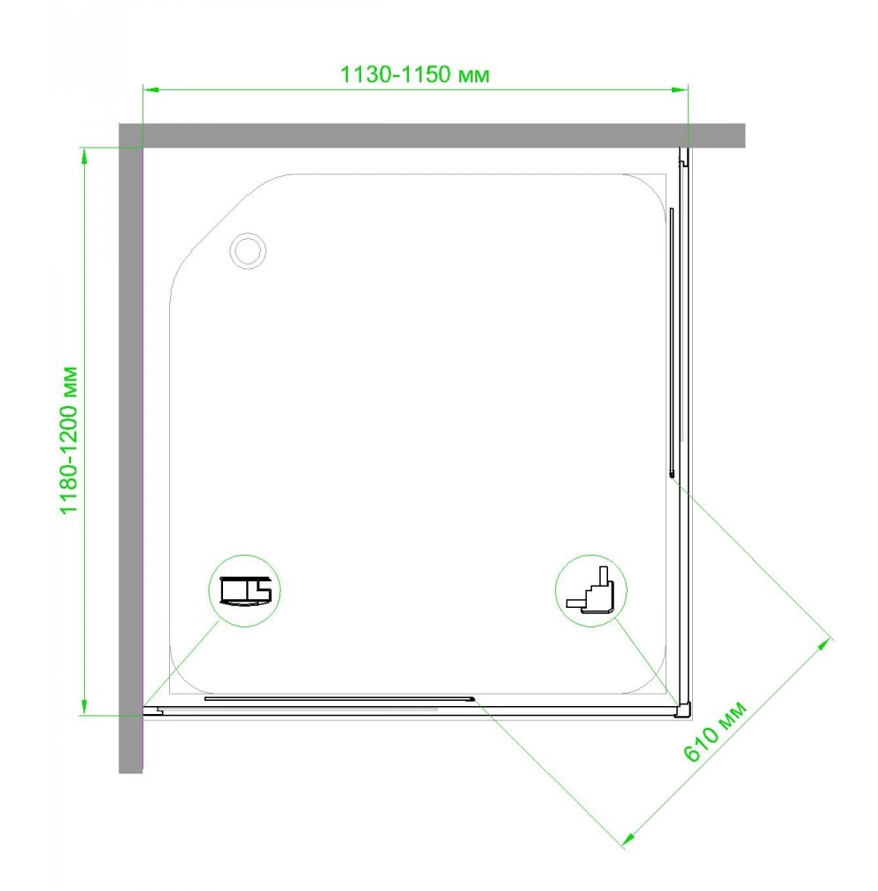 Душевой уголок Royal Bath HPD 115x120 профиль черный стекло прозрачное RB12115HPD-T-BL - 4