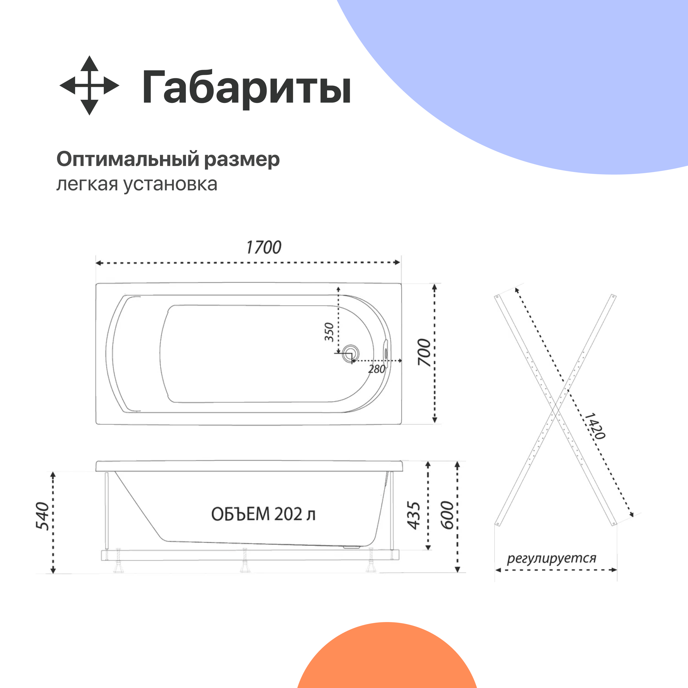 Акриловая ванна DIWO Углич 170x70 с каркасом 567876 - 4