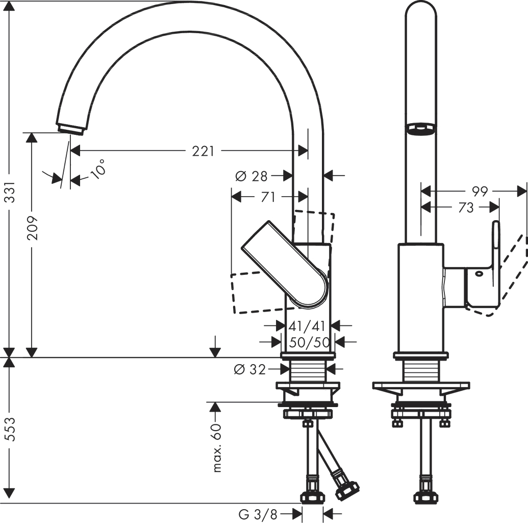 Смеситель Hansgrohe Vernis Shape M35 71871000 для кухонной мойки, хром - 1