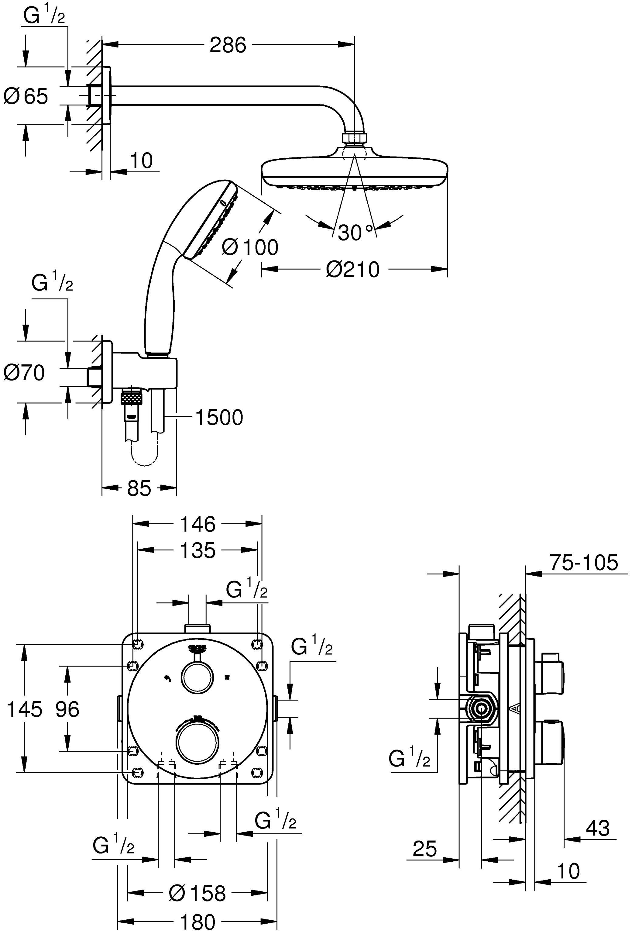 Душевой комплект Grohe Grohtherm 34727000 С ВНУТРЕННЕЙ ЧАСТЬЮ - 1