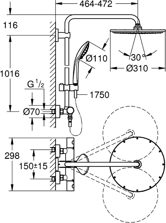 Душевая стойка Grohe Euphoria XXL System 310 26075000 - 10