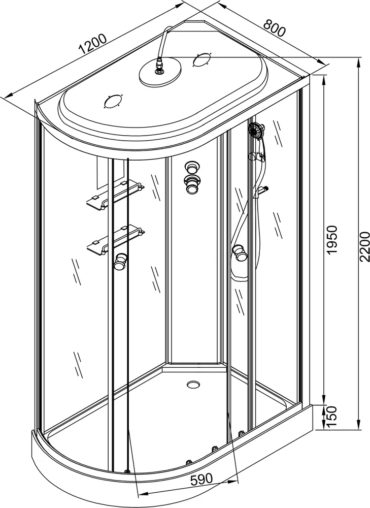 Душевая кабина Deto ЕМ 120х80 с электрикой  EM1512REL - 4