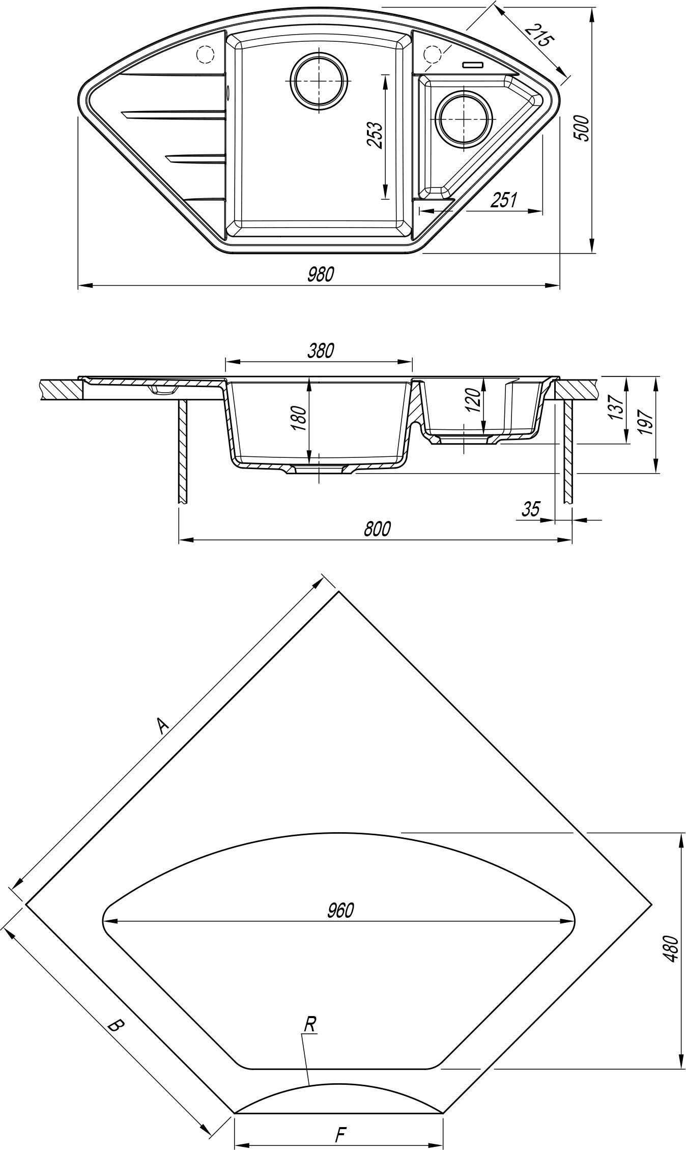 Мойка Flortek Крокус 980, капучино FSm  23.040.E0980.306 - 1