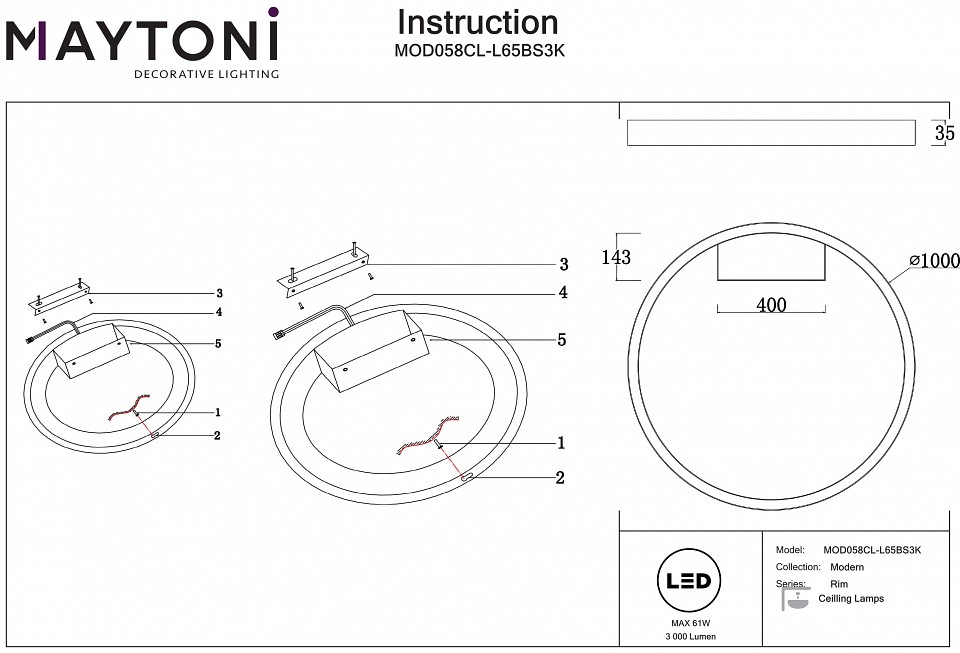 Накладной светильник Maytoni Rim MOD058CL-L65BS3K - 2