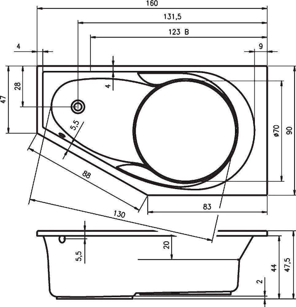 Акриловая ванна Riho Yukon 160 L B009001005 - 1