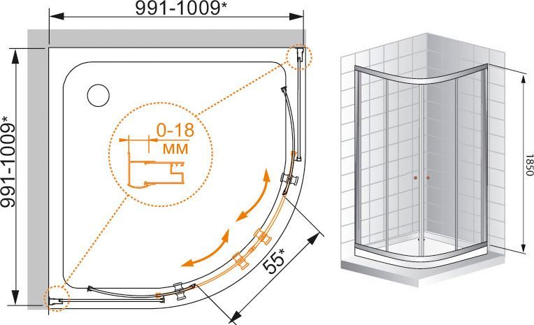 Душевой уголок Cezares Pratico R2 100 C Cr PRATICO-R-2-100-C-CR - 4