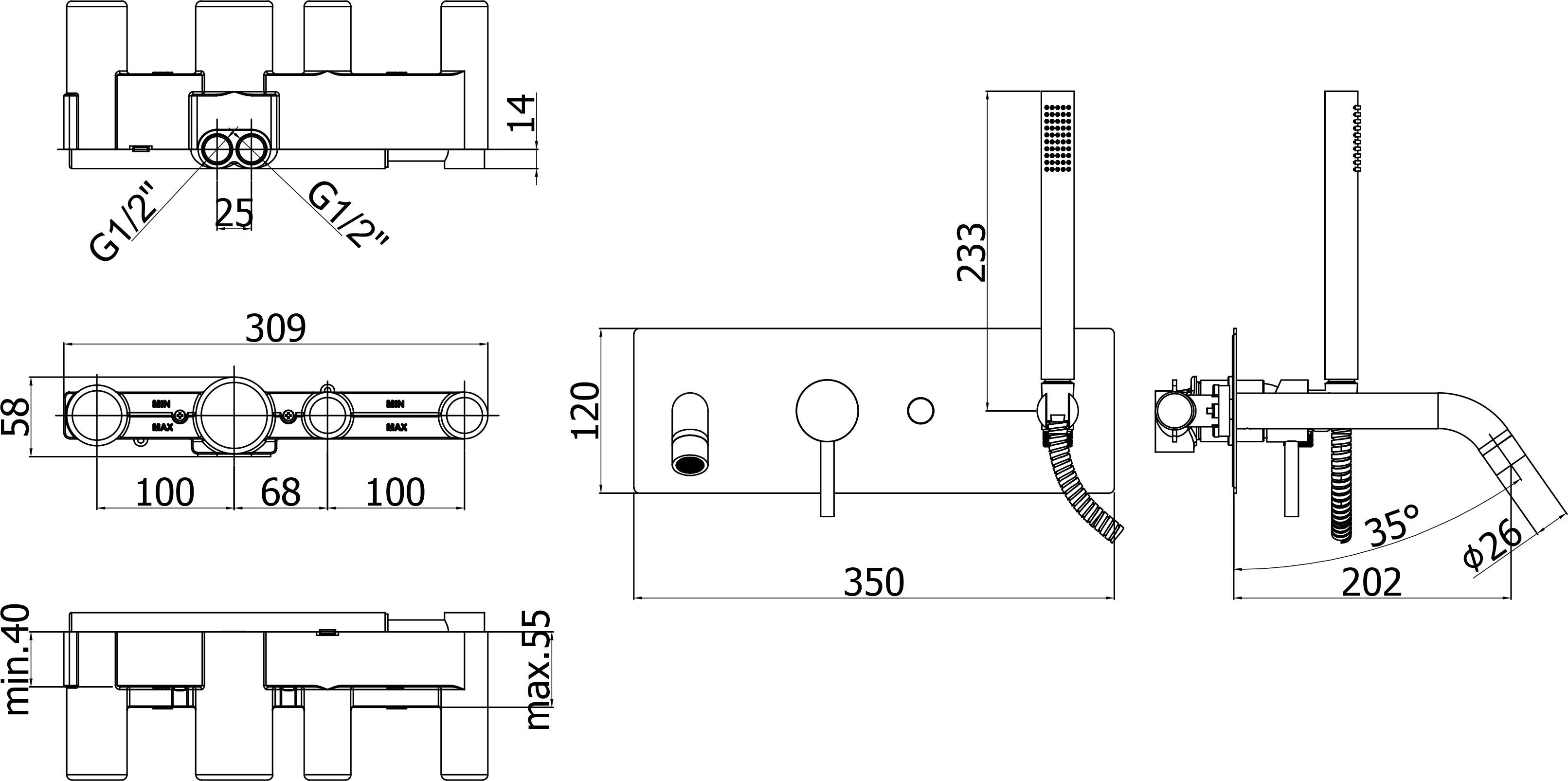 Смеситель Paffoni Light LIG001CR С ВНУТРЕННЕЙ ЧАСТЬЮ, для ванны с душем - 1