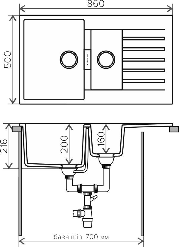 Мойка кухонная Tolero TL-860 cерая 473882 - 1