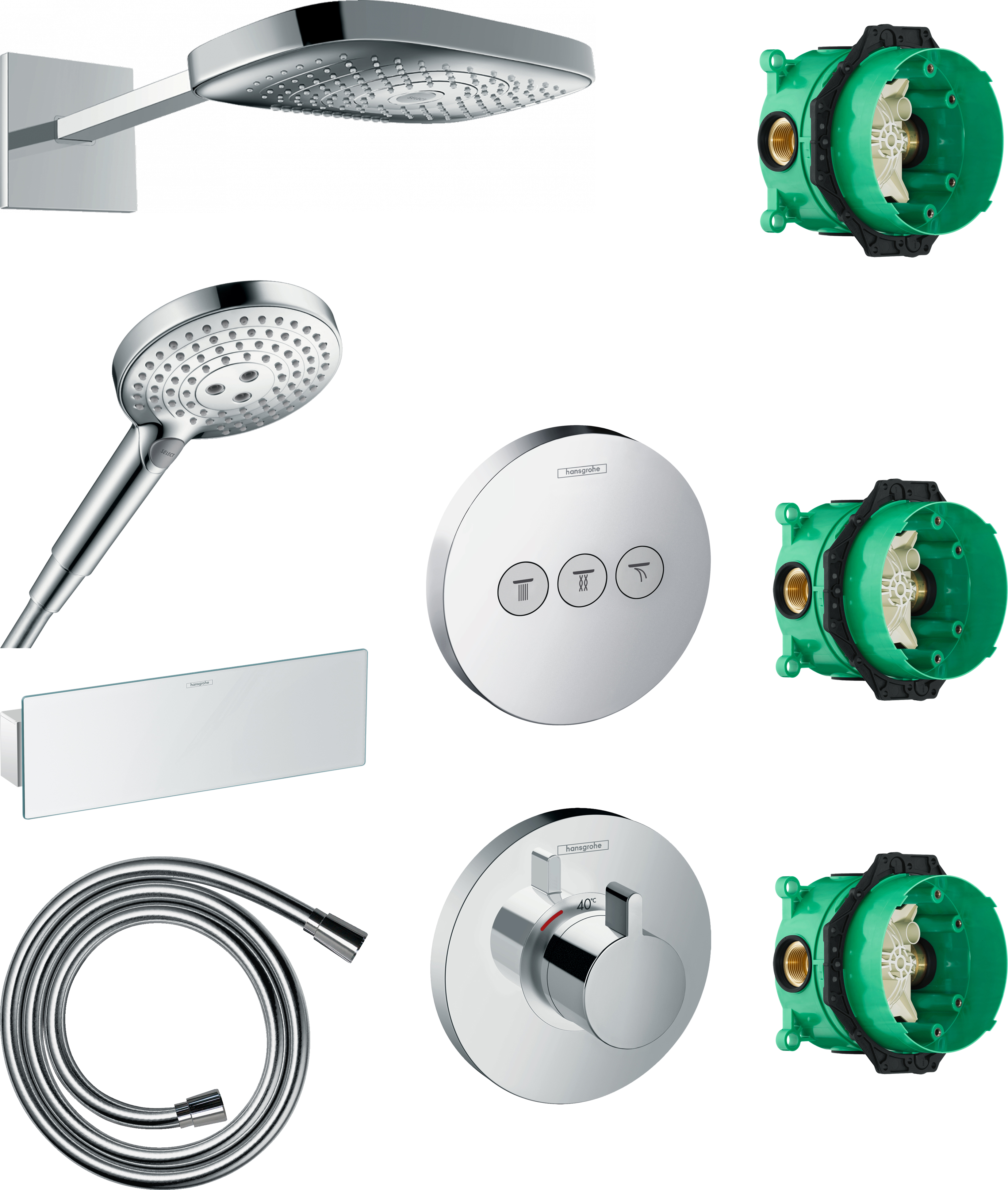 Душевой комплект Hansgrohe Raindance Select E 300 (3 jet) 26468000 + 26530000 + 28272000 + 26456000 + 15741000 + 15745000 - 0