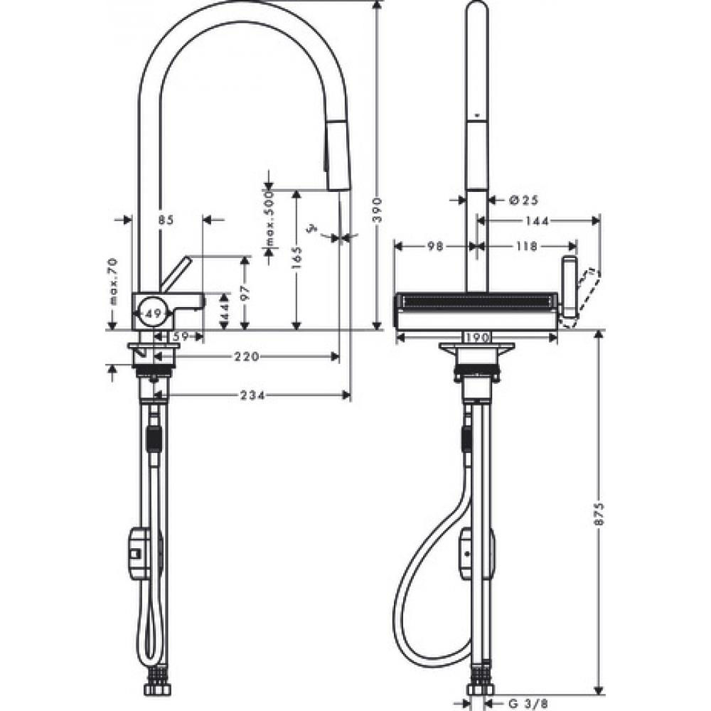 Кухонный смеситель однорычажный, 170, с вытяжным душем, 3jet Hansgrohe 73837800 - 4