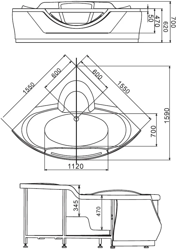 Акриловая ванна Gemy 155x155 белый  G9025 II C - 3