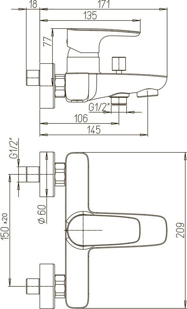 Смеситель для ванны с душем Paini Parallel 47CR111LMKM - 1