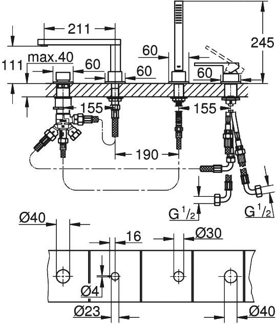 Смеситель Grohe Plus 29307003 на борт ванны - 1