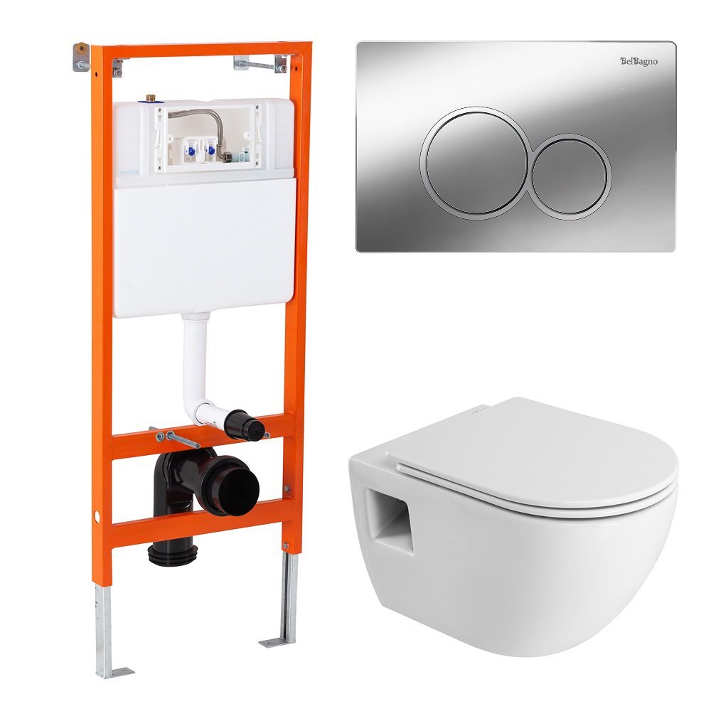 Комплект унитаза с инсталляцией BelBagno Ecoс сиденьем микролифт и кнопкой смыва хром глянцевый CZR-526-TH-R/CZR-2040-SC/BB097/R.CR - 0