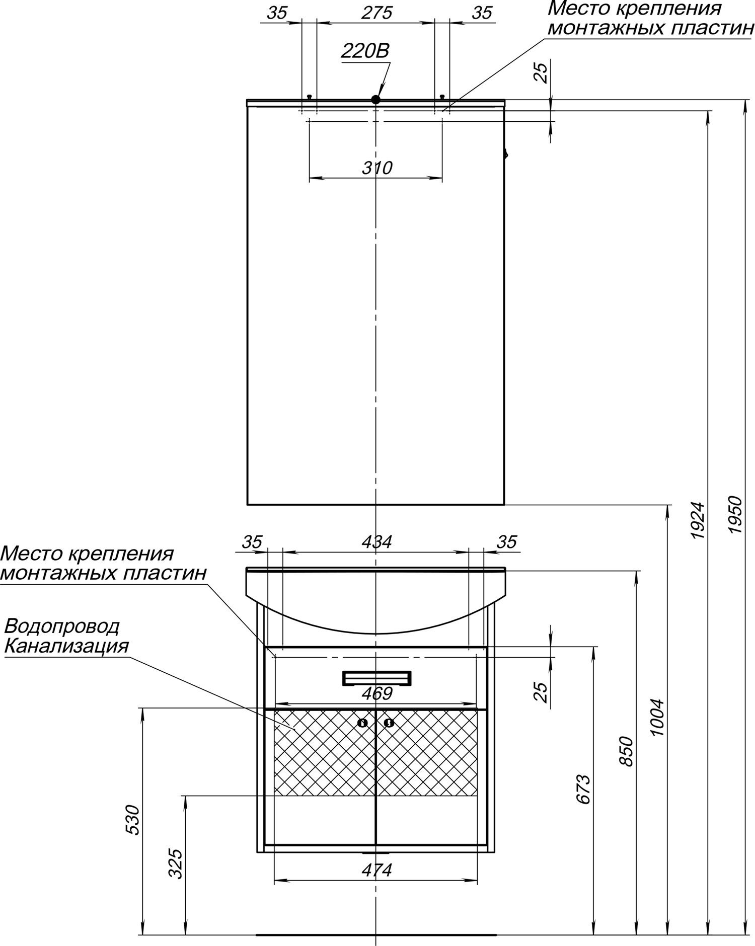 Тумба с раковиной Aquanet Грейс 60 1 ящик, 2 фасада, дуб сонома - 8